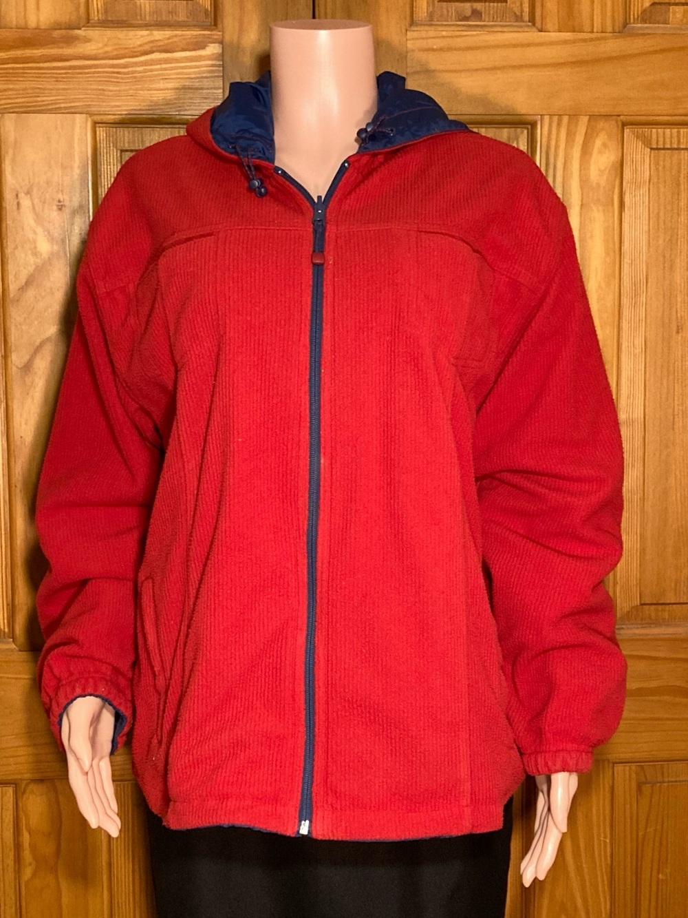 NWOT Athletic Works Vintage 90s Jacket Reversible Hooded Corduroy Red Blue 2X